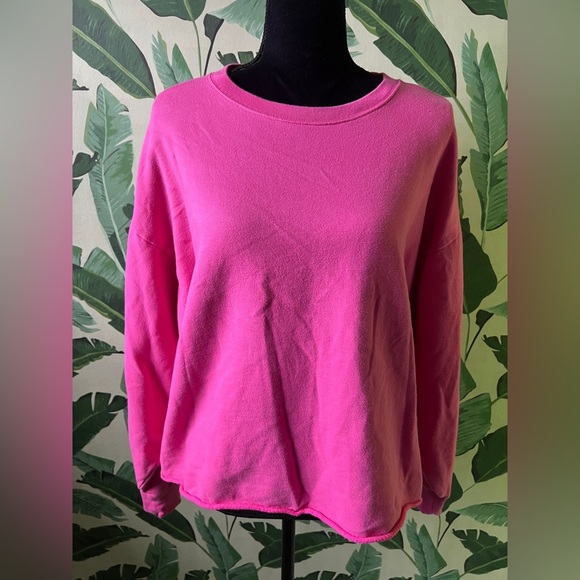GAP Raw Hem Cropped Sweatshirt Bright Pink Size M - Picture 1 of 5